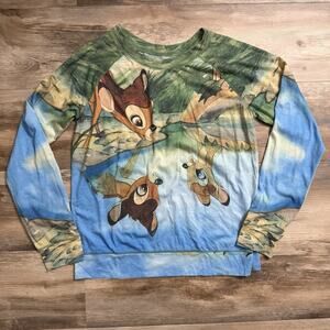 Disney Bambi Forest Scene Sweatshirt Medium Blue Tie Dye Long Sleeve Pullover